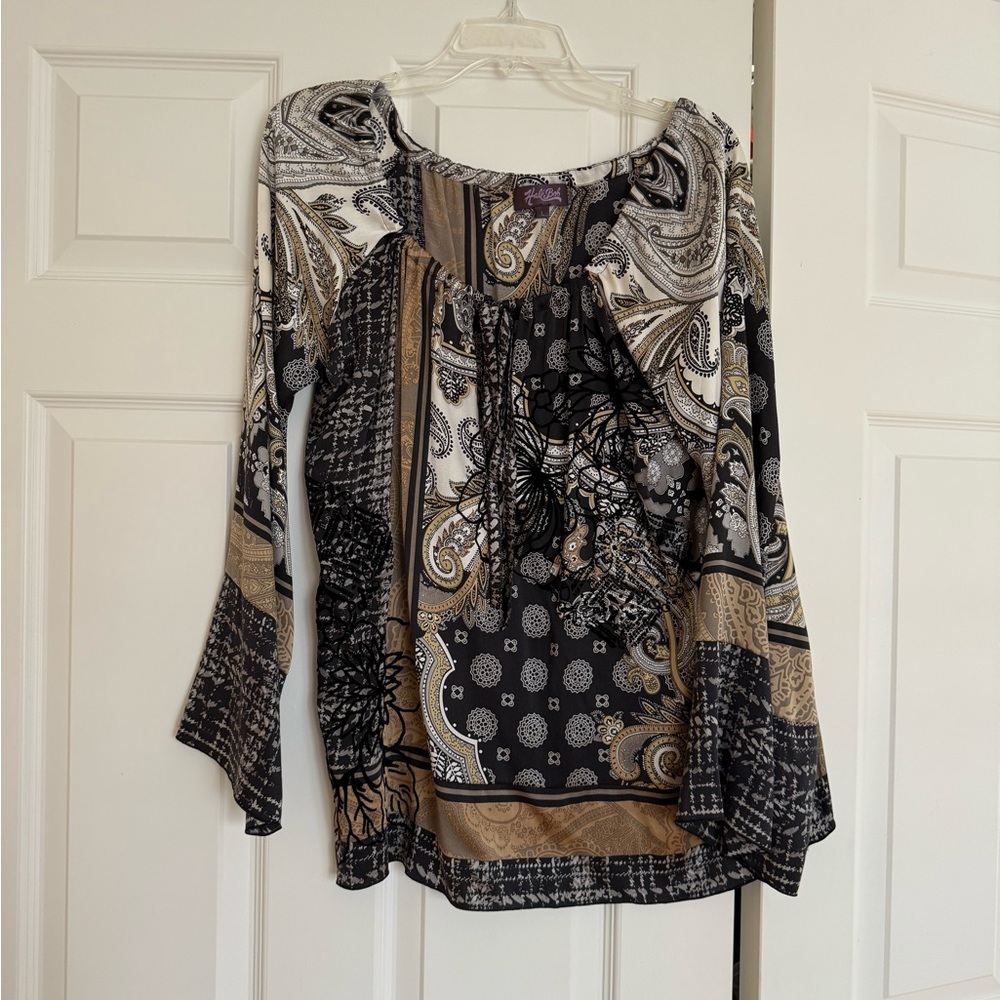 Women's Black and Brown Paisley Top